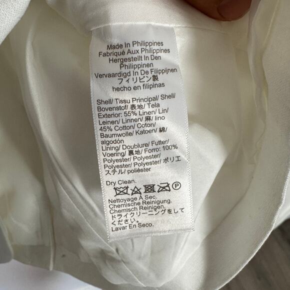 J.Crew Linen-Blend One-Button Blazer WMNS 0 Petite White Lined Long Sleeve Notch - Picture 8 of 9